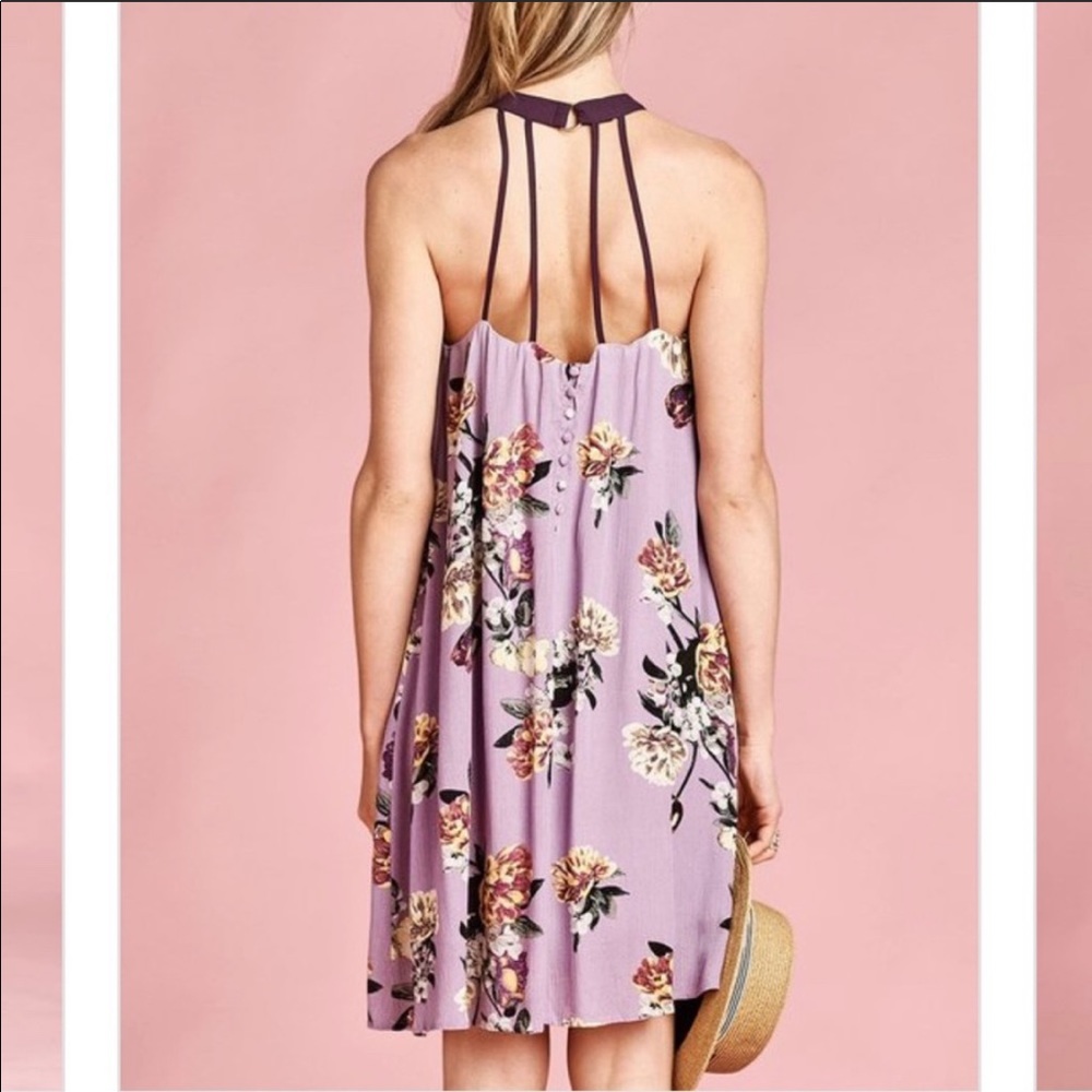 Veronica- purple floral cage back dress - Picture 7 of 8
